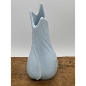 Vintage Artist Signed Studio Pottery Vase Blue Mid Century Modern Art Ceramic
